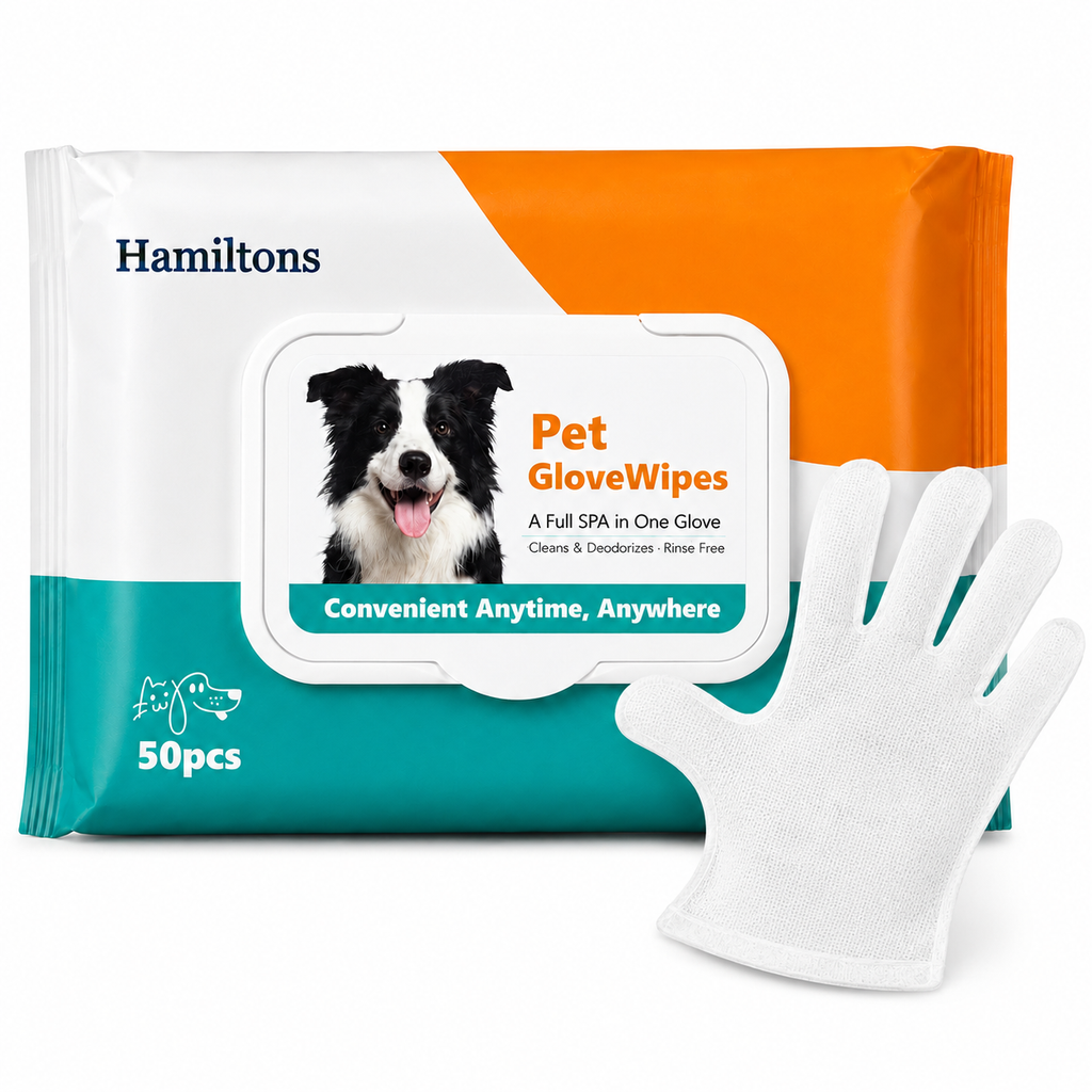 Hamiltons Pet Glove Wipes for Dogs & Cats – 50 Moisturising Grooming Wipes with Jojoba Oil, Honey & Shea Butter