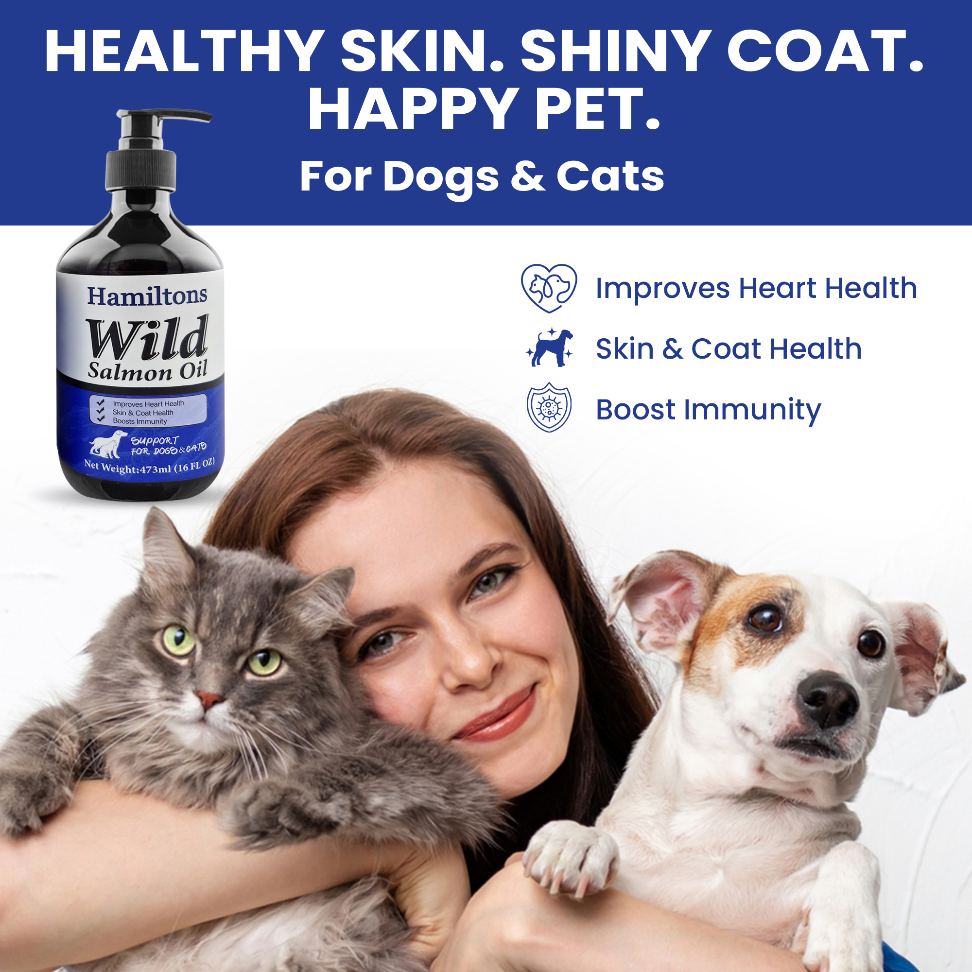 Hamiltons Wild Salmon Oil for Dogs & Cats – Pure Natural Omega-3 Supplement with Vitamin E