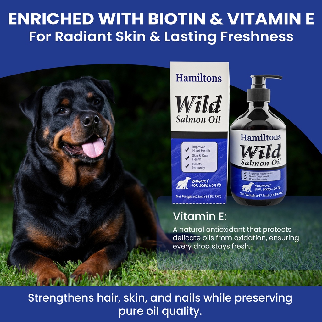 Hamiltons Wild Salmon Oil for Dogs & Cats – Pure Natural Omega-3 Supplement with Vitamin E