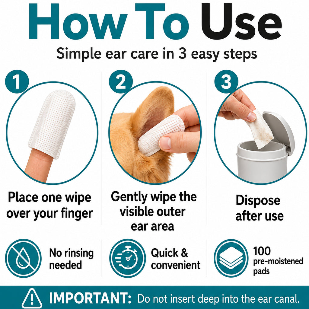 Hamiltons Pet Ear Cleaning Finger Wipes for Dogs & Cats – 100 Pre-Moistened Ear Cleaning Pads