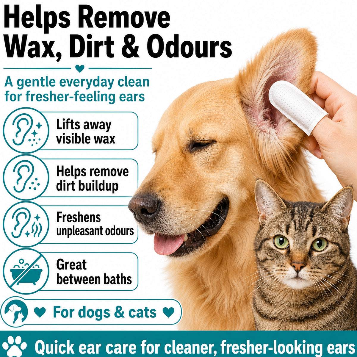 Hamiltons Pet Ear Cleaning Finger Wipes for Dogs & Cats – 100 Pre-Moistened Ear Cleaning Pads