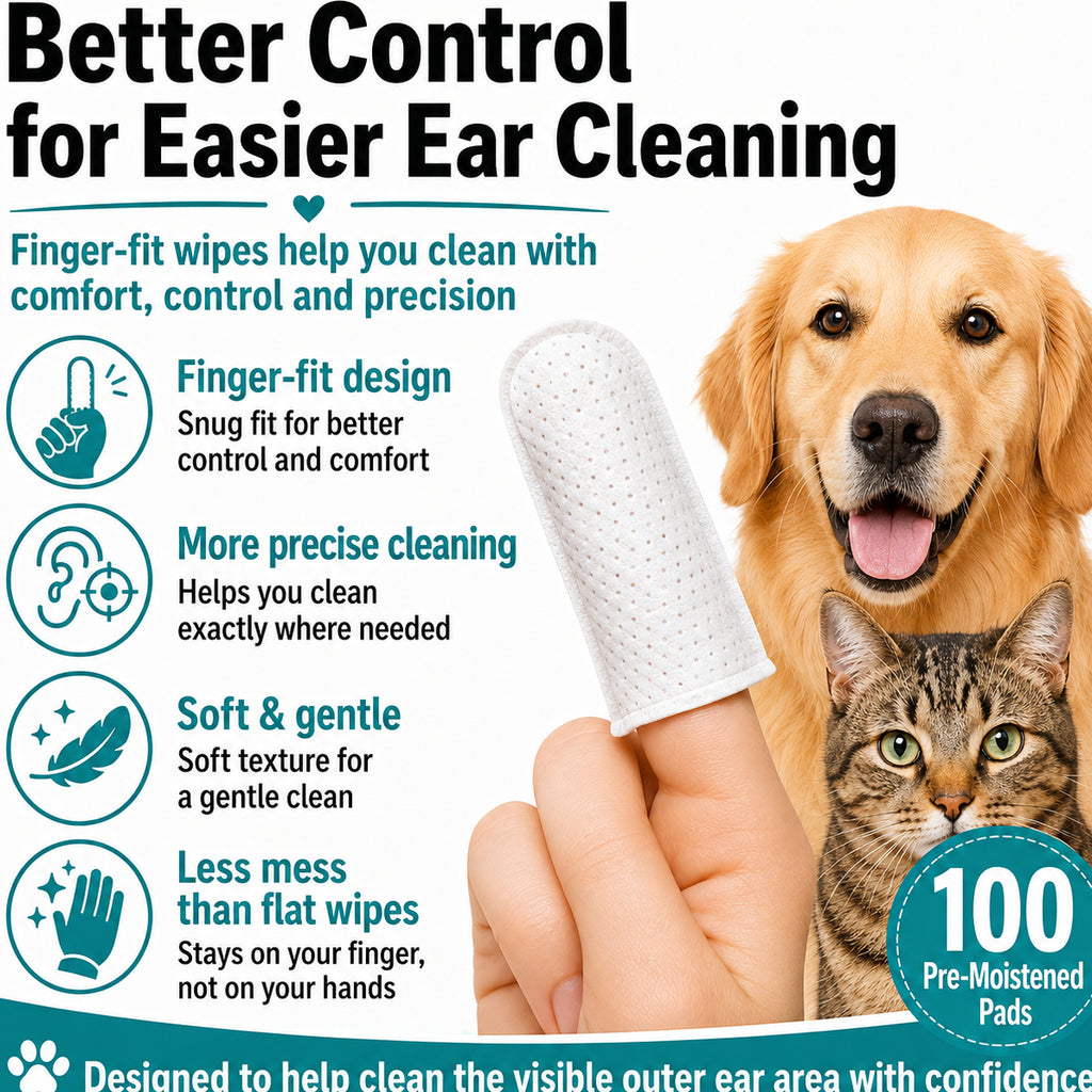 Hamiltons Pet Ear Cleaning Finger Wipes for Dogs & Cats – 100 Pre-Moistened Ear Cleaning Pads