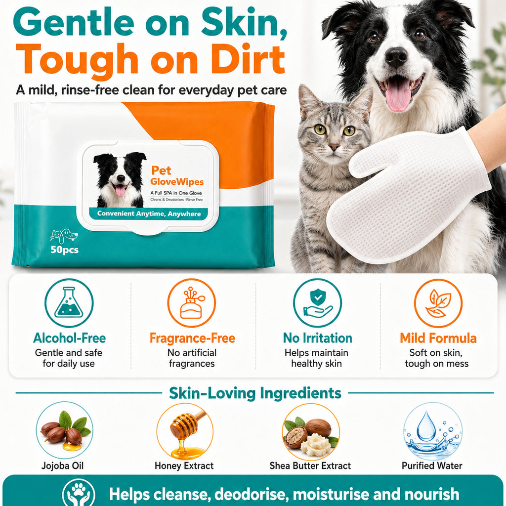 Hamiltons Pet Glove Wipes for Dogs & Cats – 50 Moisturising Grooming Wipes with Jojoba Oil, Honey & Shea Butter