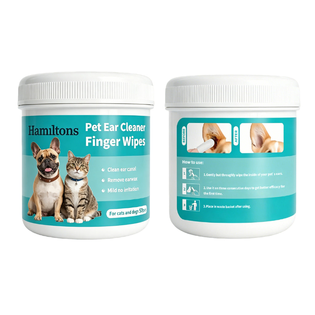 Hamiltons Pet Ear Cleaning Finger Wipes for Dogs & Cats – 100 Pre-Moistened Ear Cleaning Pads