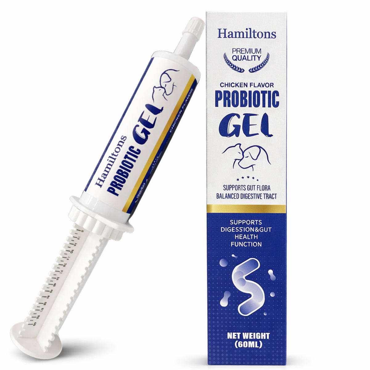 Hamiltons Probiotic & Prebiotic Paste Gel XL 60ml for Dogs and Cats Chicken Flavour - Gut Health Digestive Supplement